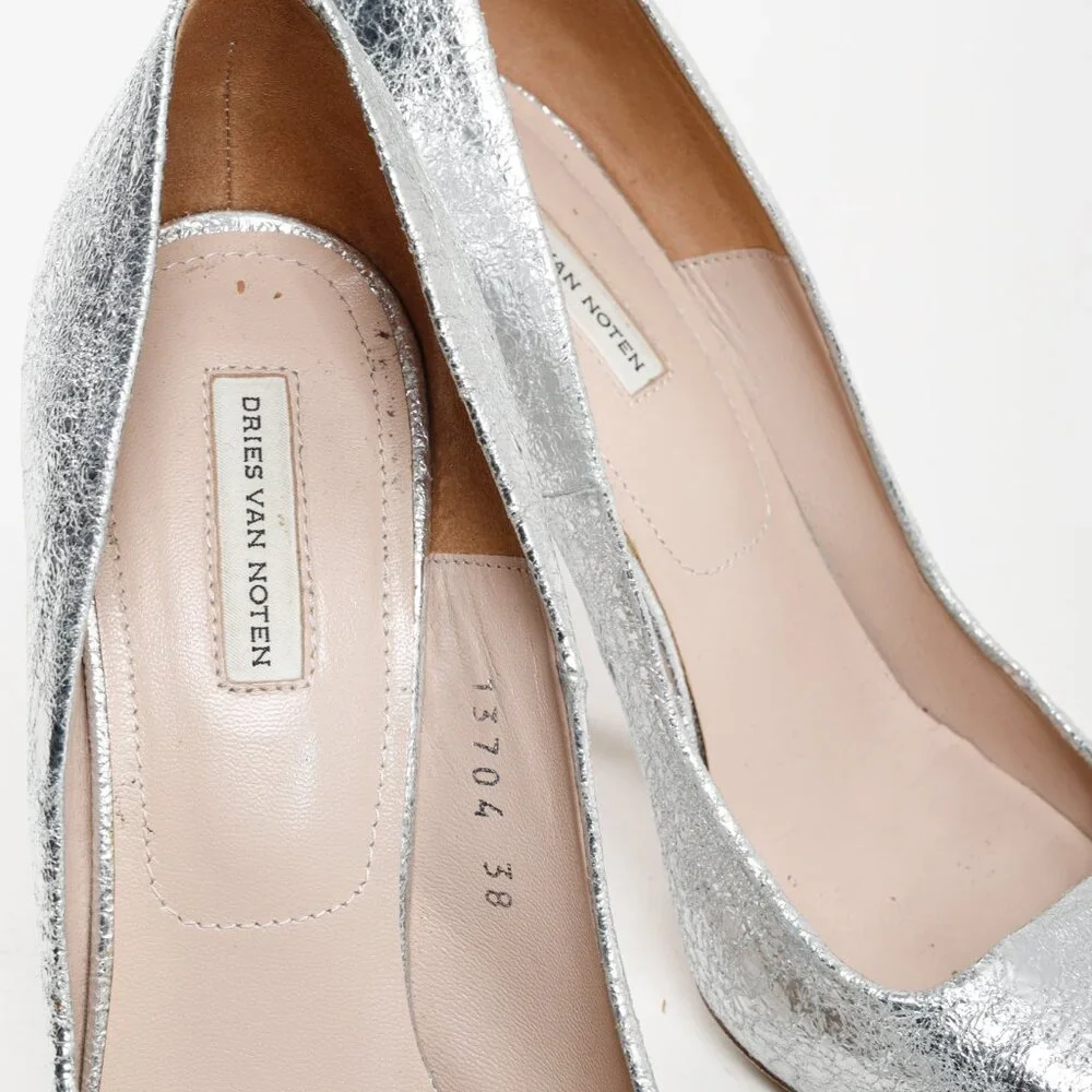 Dries Van Noten Distressed Silver Leather Heels - Picture 8 of 8
